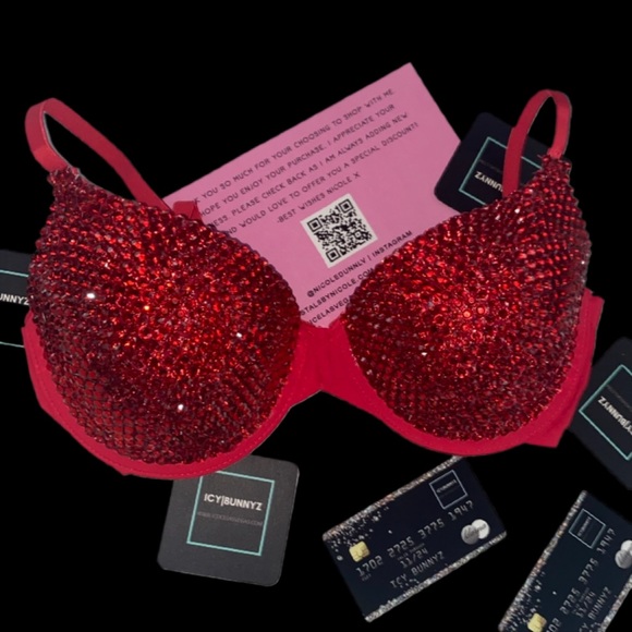 Crystal Rhinestone Classic Siam Red Glam Bling Bra Top All Sizes New - Picture 1 of 13